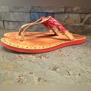 UGG Women's Red and Tan Sandals T Strap Leather Braided Size 9